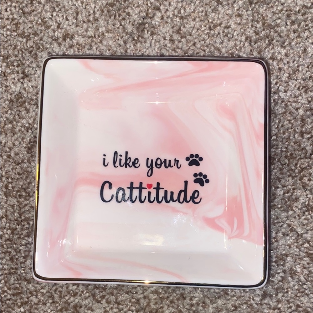 Cattitude Pink and White Jewelry Dish